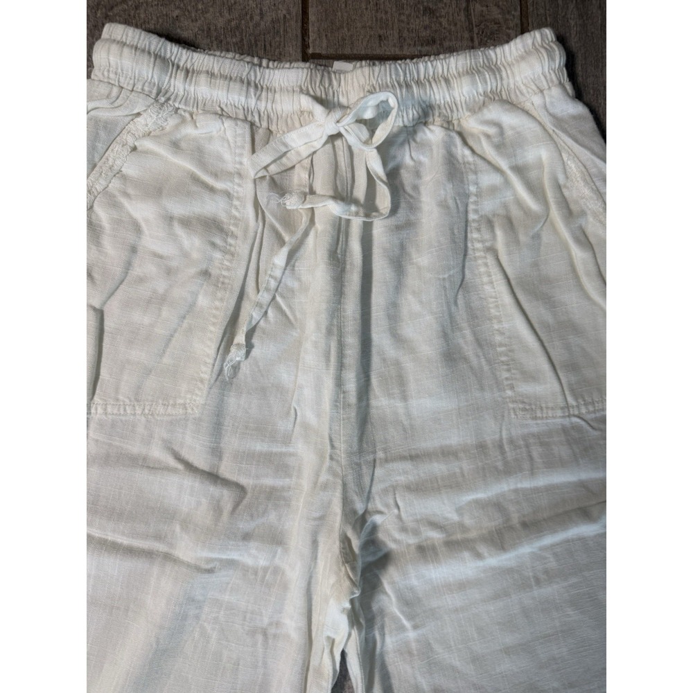 Zenana Beige Elastic Drawstring Waist Linen Pants Medium - Picture 3 of 4